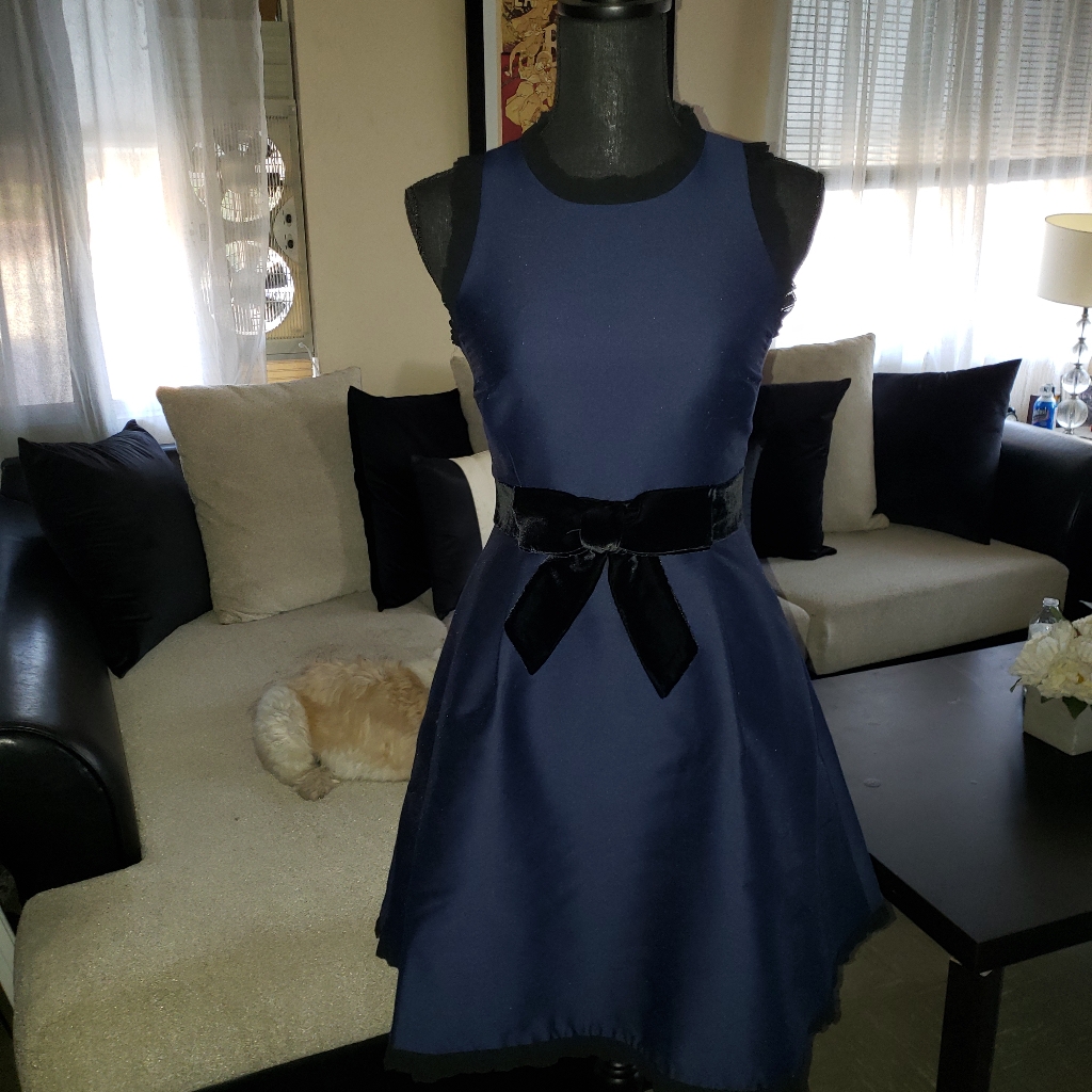 Kate Spade Navy Mini Dress With Black Bow Size 0 Nwt
